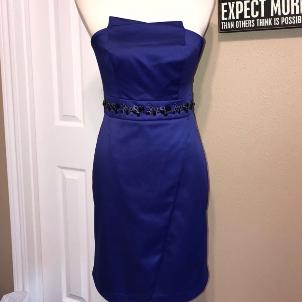 Blue cocktail dress.